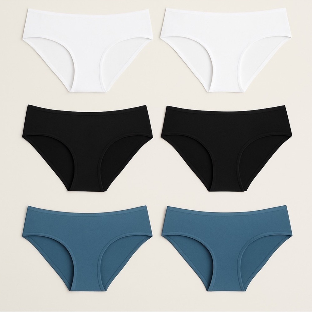 Quince Organic Comfort Panties Ocean Colors Blue White Black NEW 6 Pack